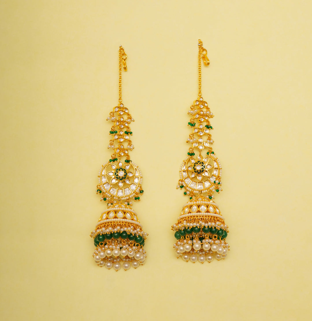 Ira Big Green Kundan Jhumkis zevarbygeeta