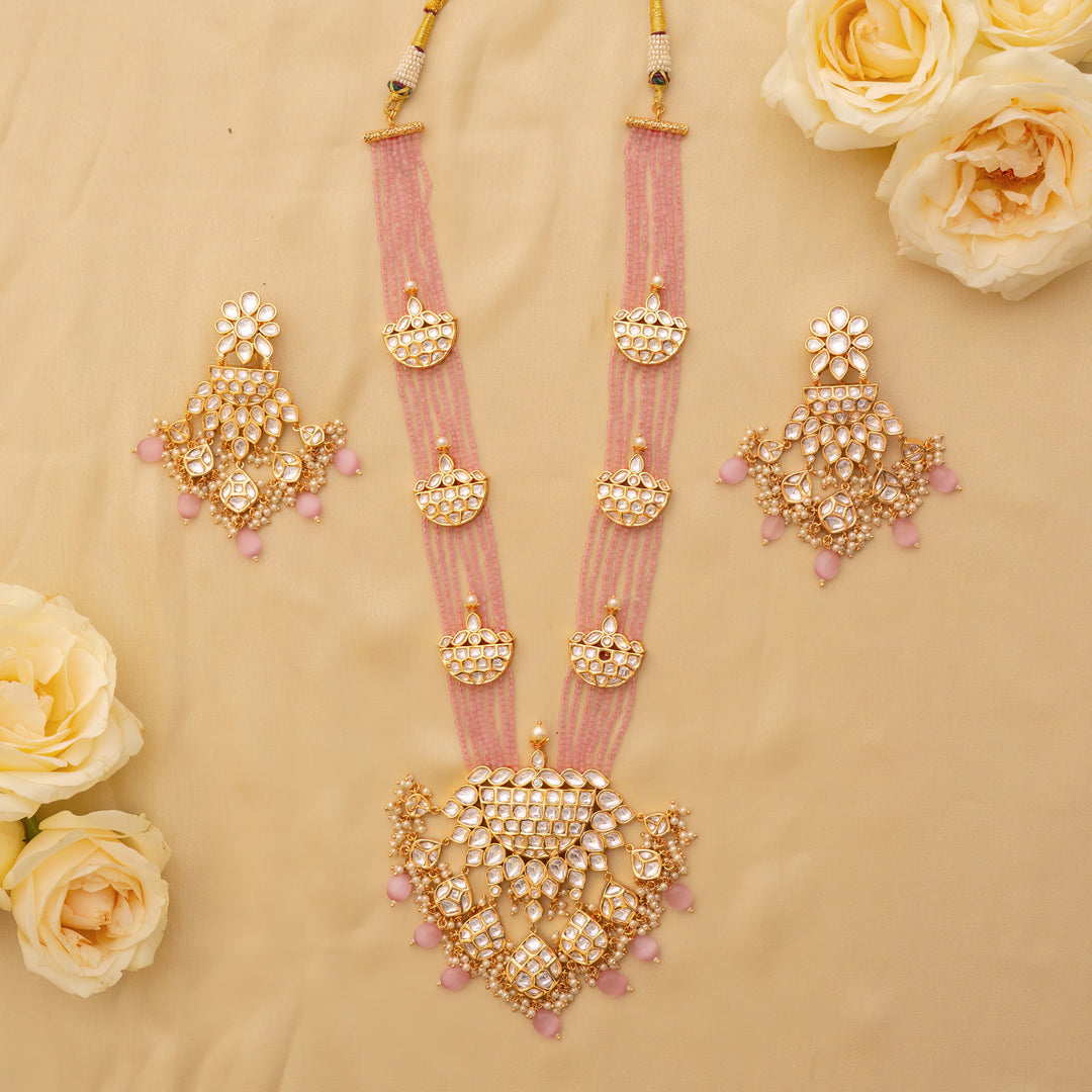 Zoey Pink Pearl Kundan Set zevarbygeeta