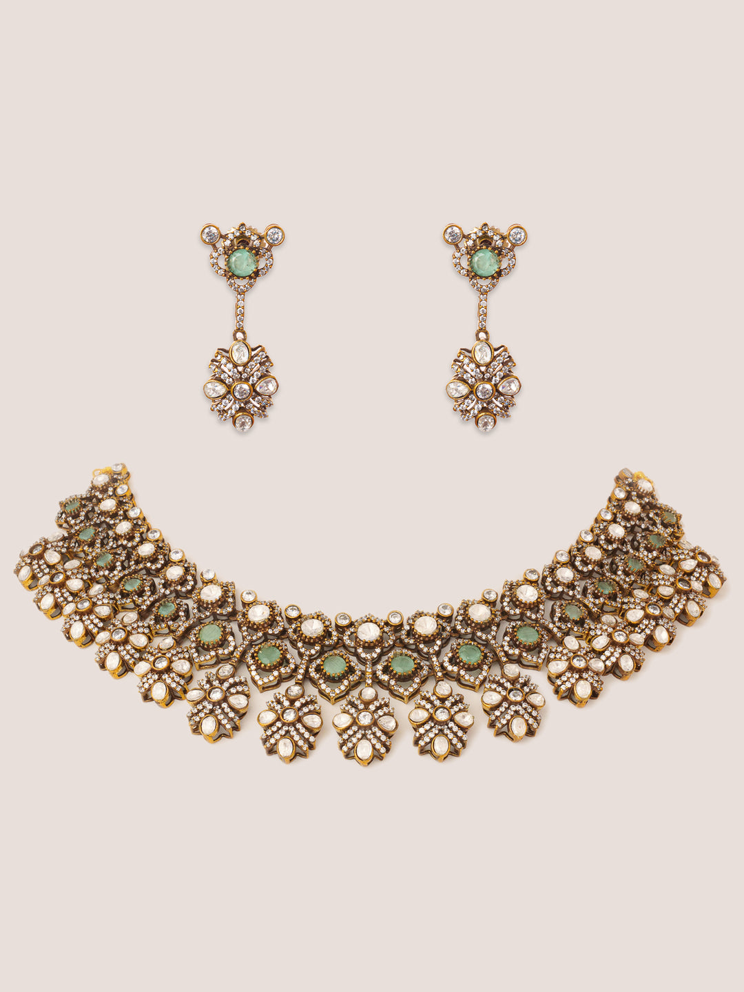 Hridyansh Green Polki Necklace Set