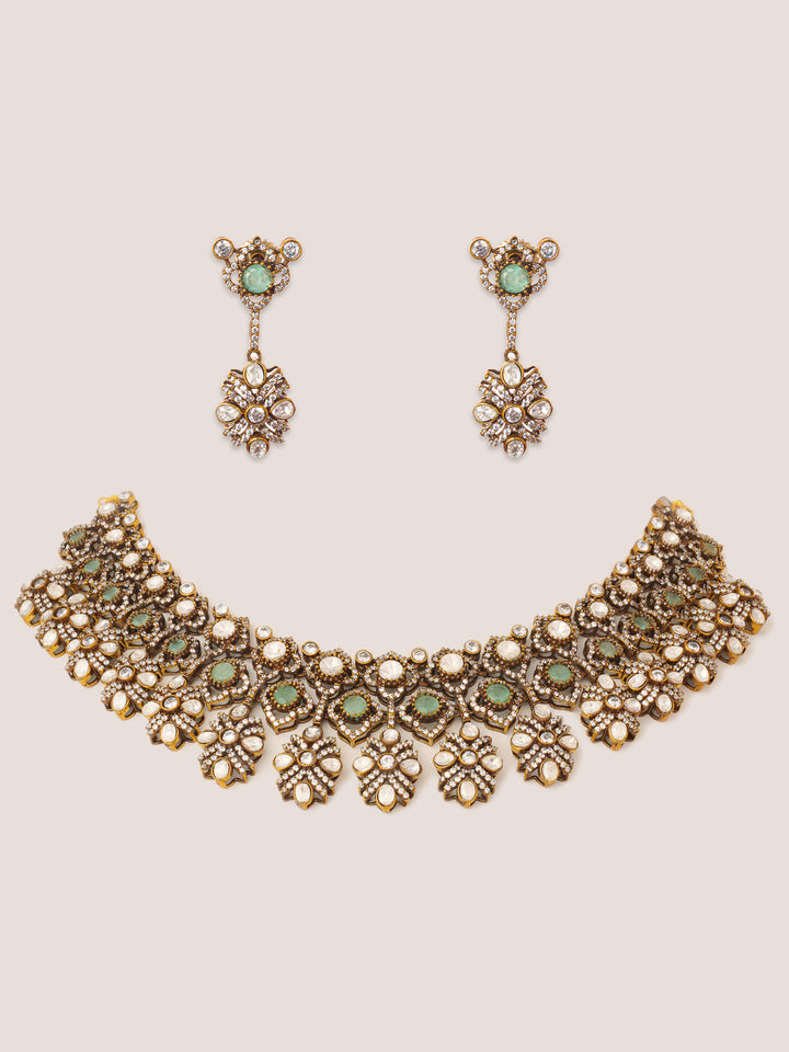 Hridyansh Green Polki Necklace Set