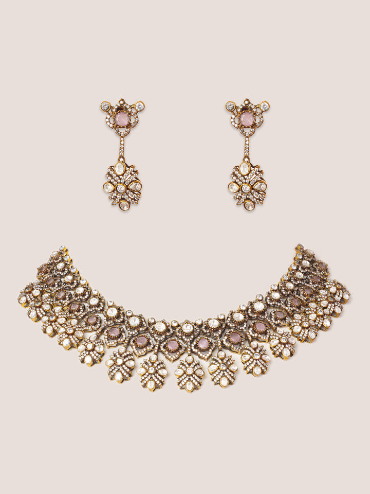 Hridyansh Pink Polki Necklace Set