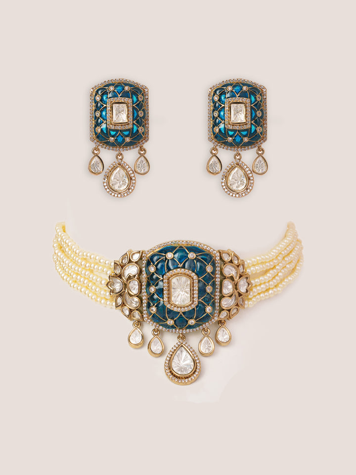 Kayra Blue Polki Choker