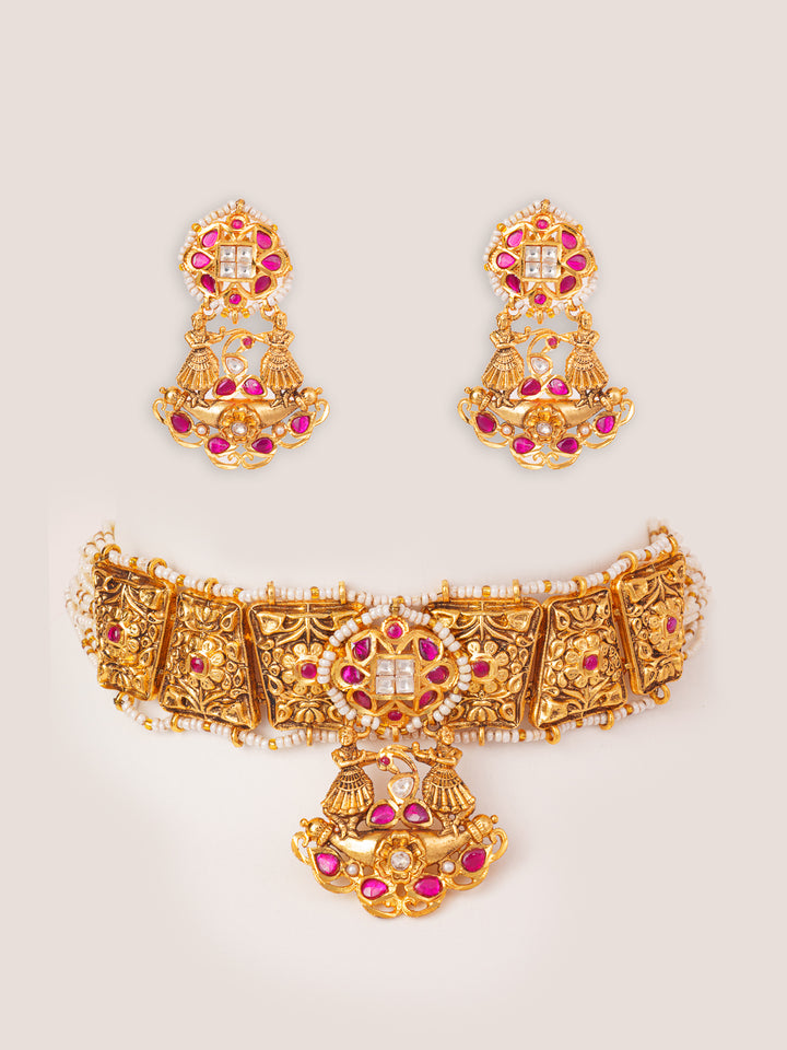 Avnissa Temple Kundan Necklace Set