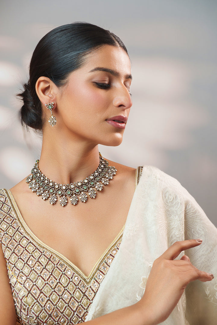 Hridyansh Green Polki Necklace Set