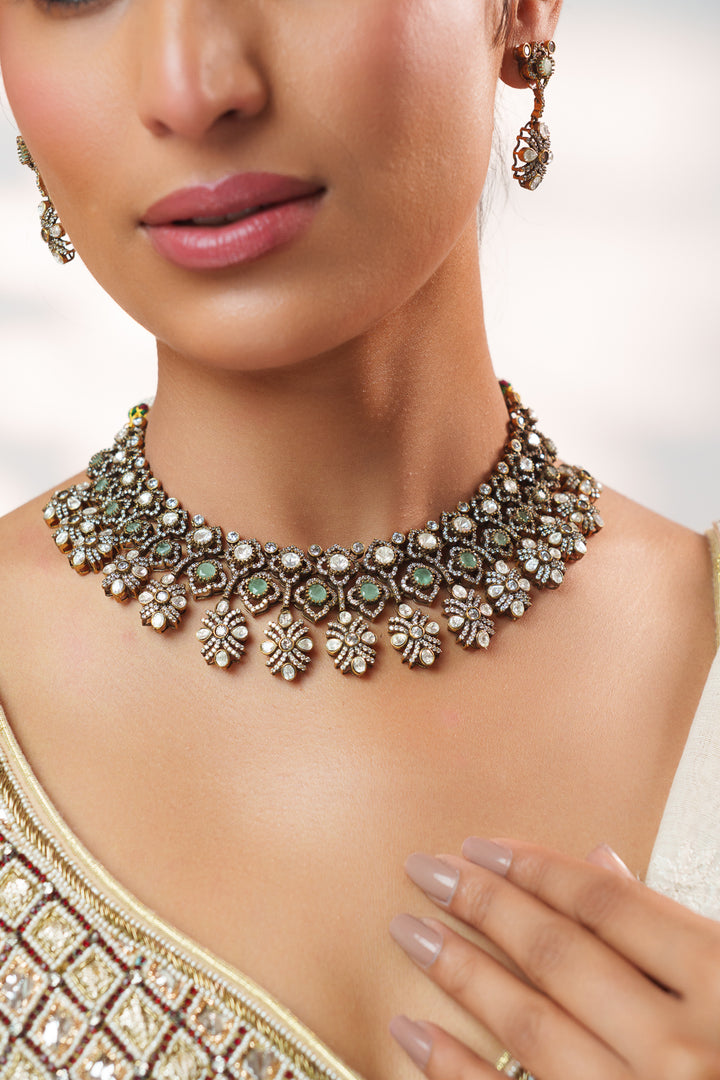 Hridyansh Green Polki Necklace Set