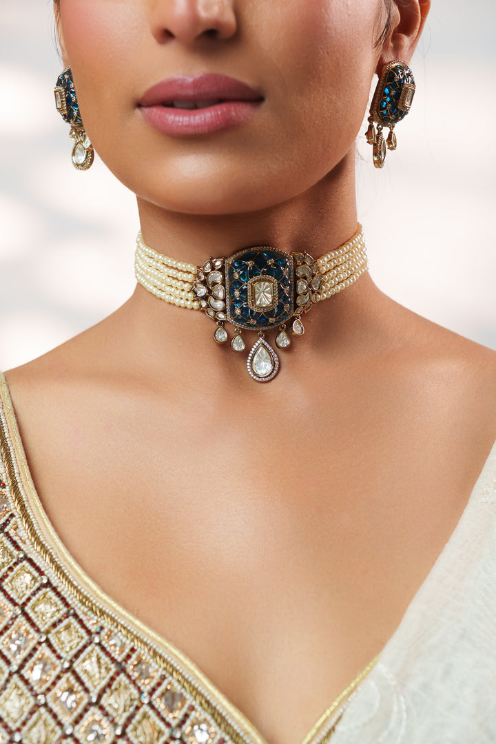 Kayra Blue Polki Choker