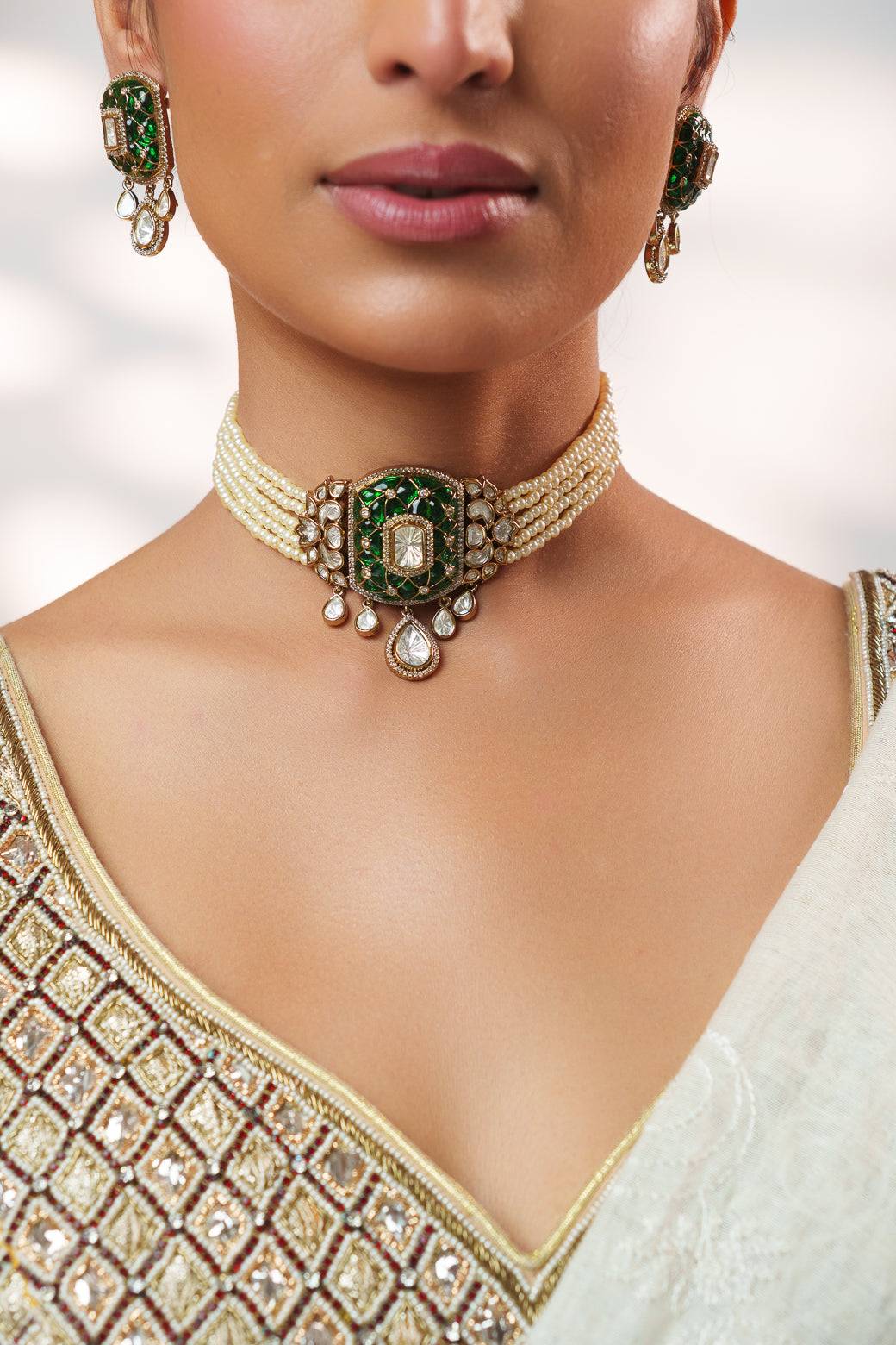 Kayra Green Polki Choker