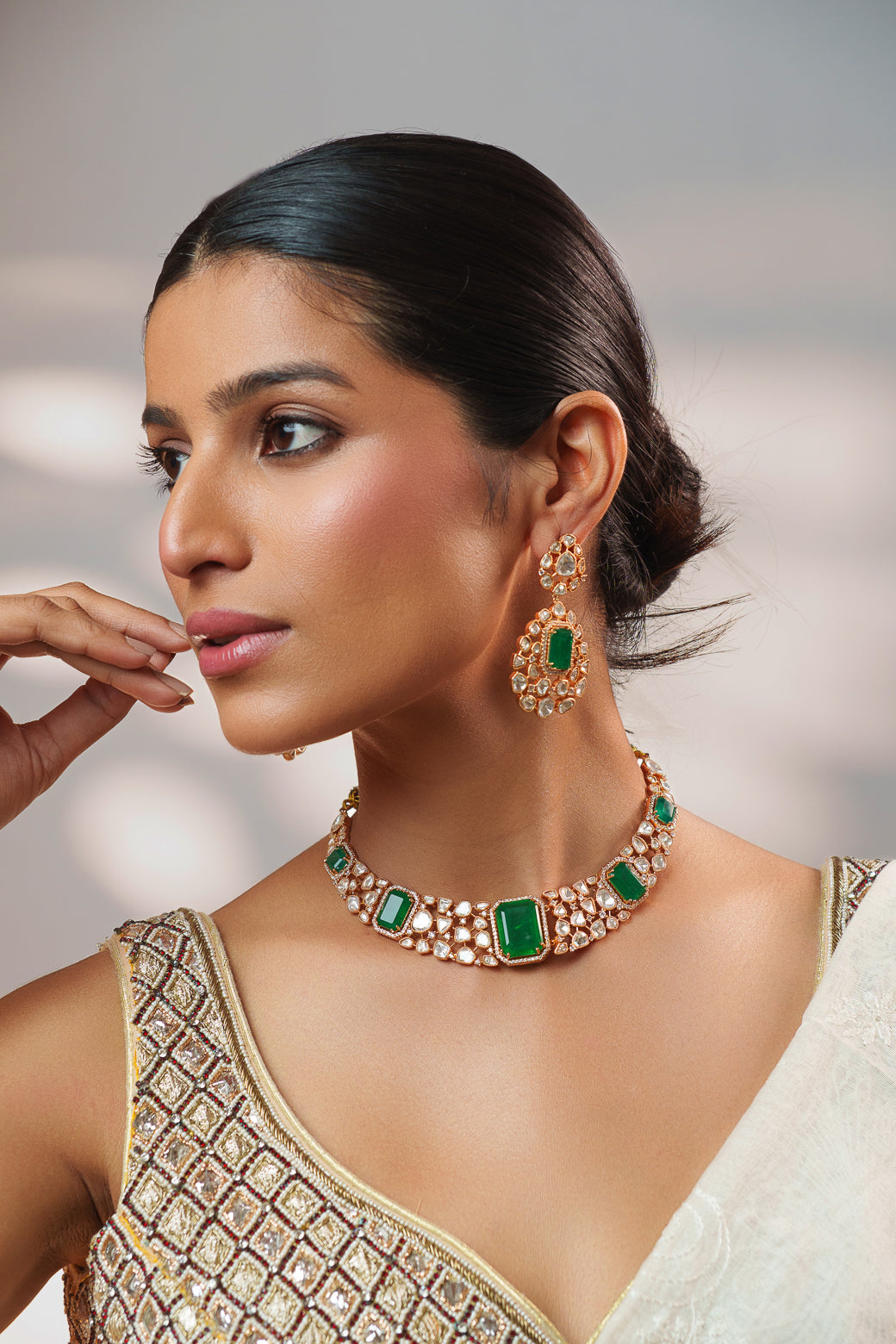 Samika Green Kundan Necklace Set