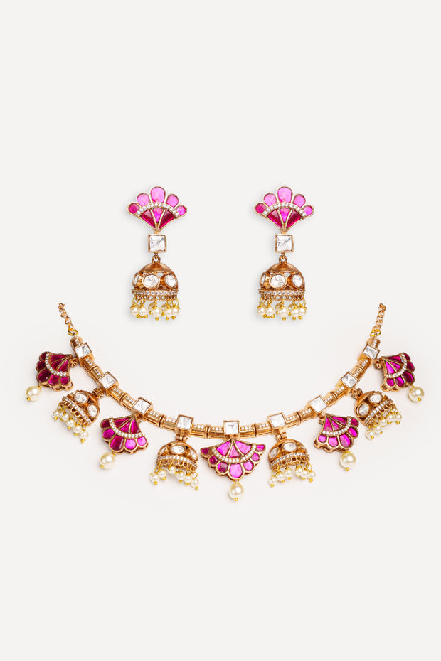 Kashvi Pink Kundan Necklace Set