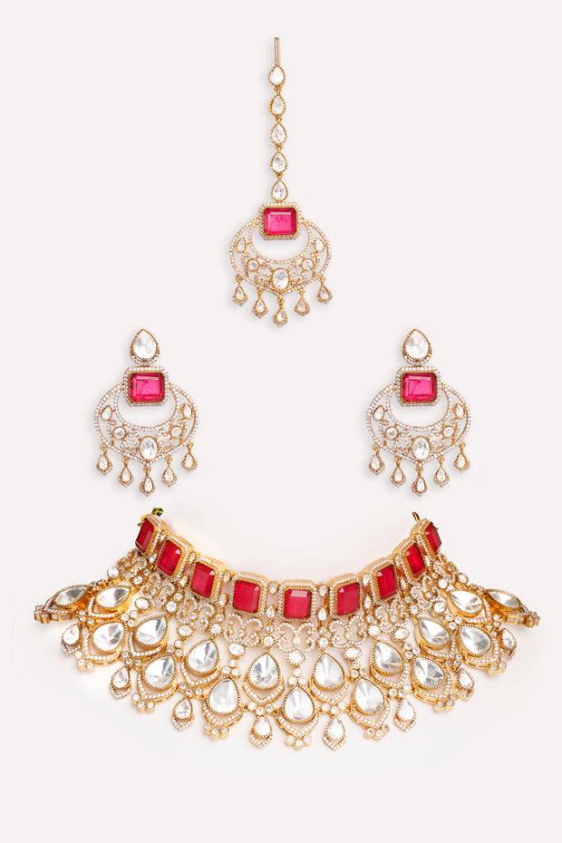 Zubaida Red Kundan Necklace Set