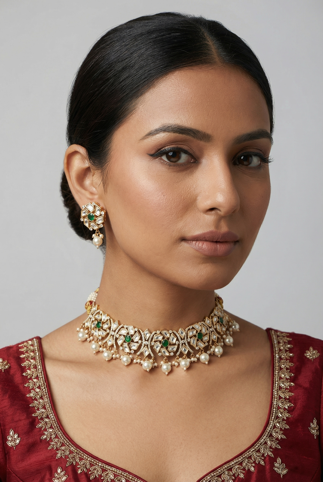 Ziya Green Kundan Necklace Set