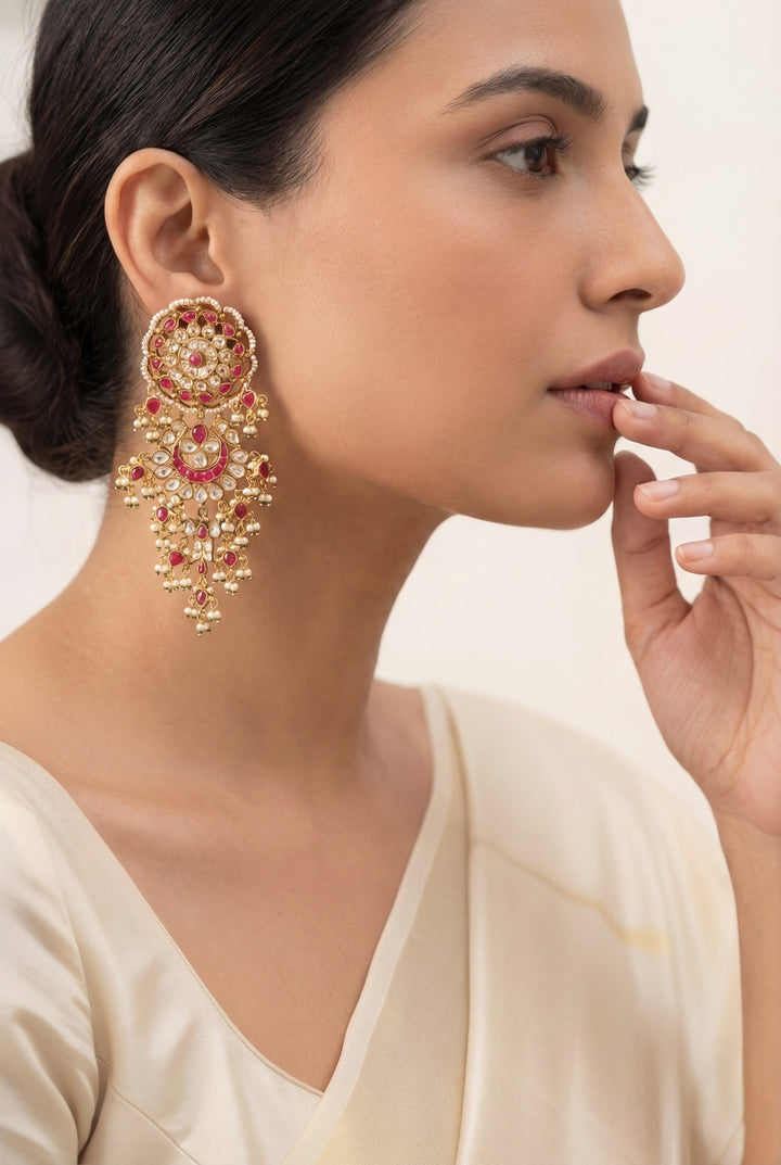 Chakori Pink Kundan Statement Earrings