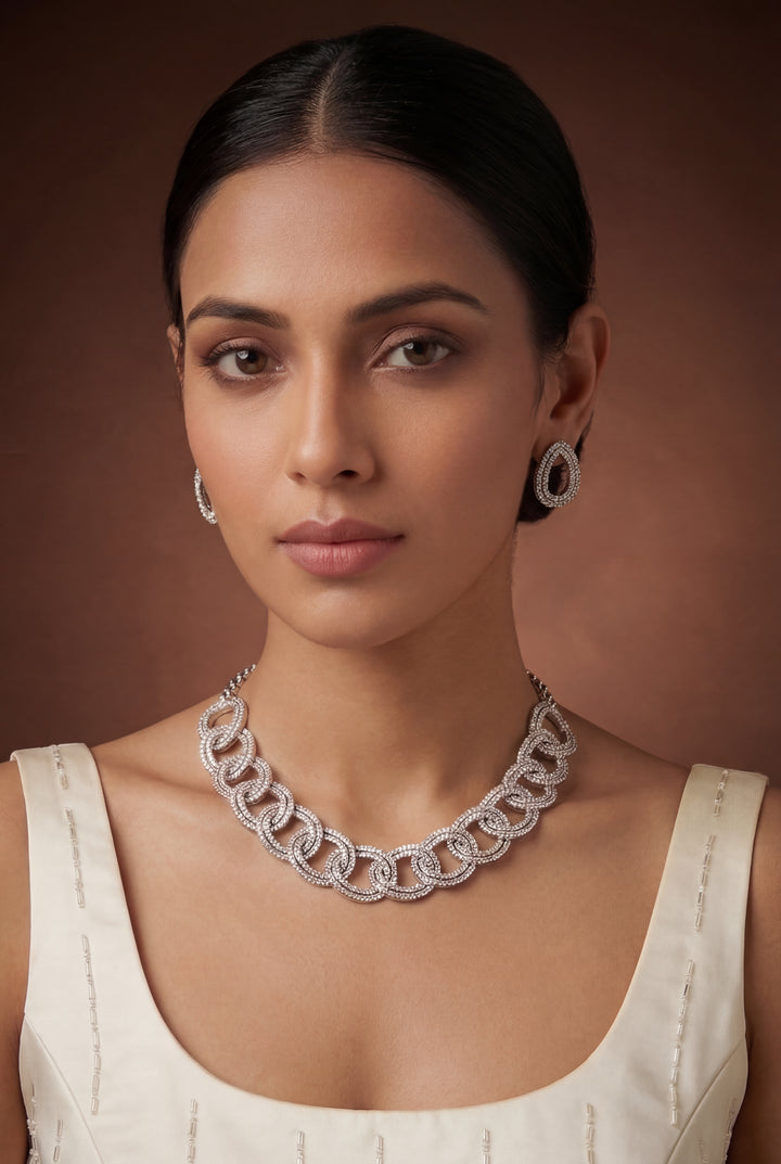 Kaashni White Finish Diamond Choker - Zevar by Geeta