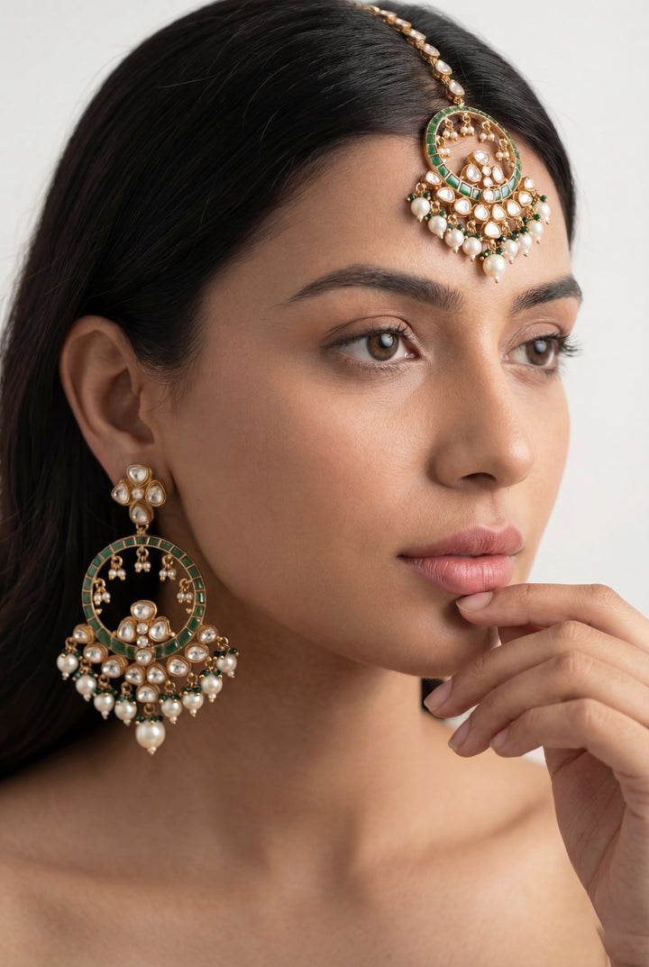 Shaila Green Earrings & Maangtika