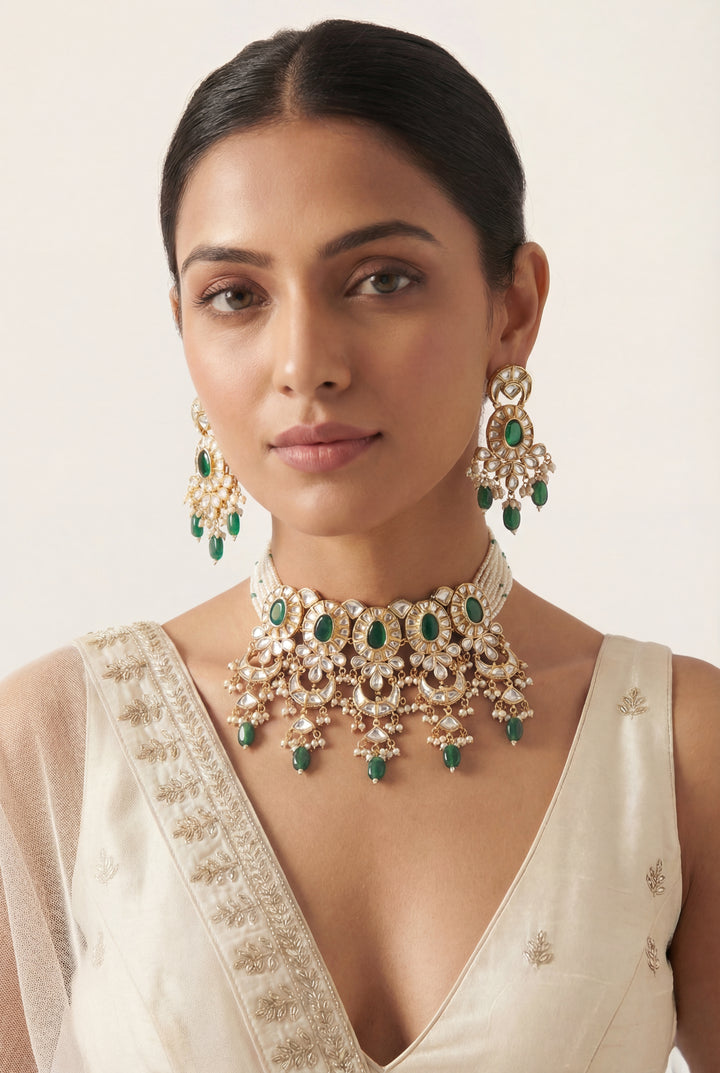 Ameyaa Green Kundan Choker