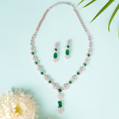 Jennifer Emerald Diamond Necklace Set zevarbygeeta