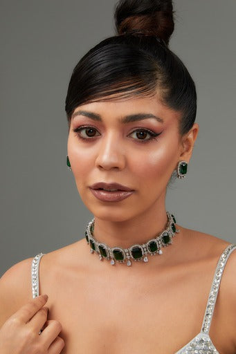 Naira Emerald Diamond Choker Necklace set zevarbygeeta
