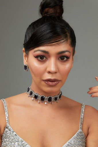 Nirali Amythst Diamond Choker Necklace set
