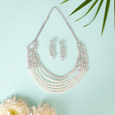 Jannat Pearl String Diamond Necklace set zevarbygeeta