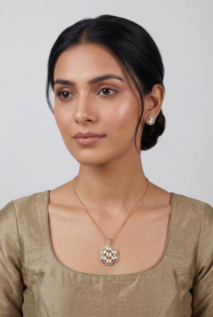 Bhavya Two Tone Finish Polki Necklace Set