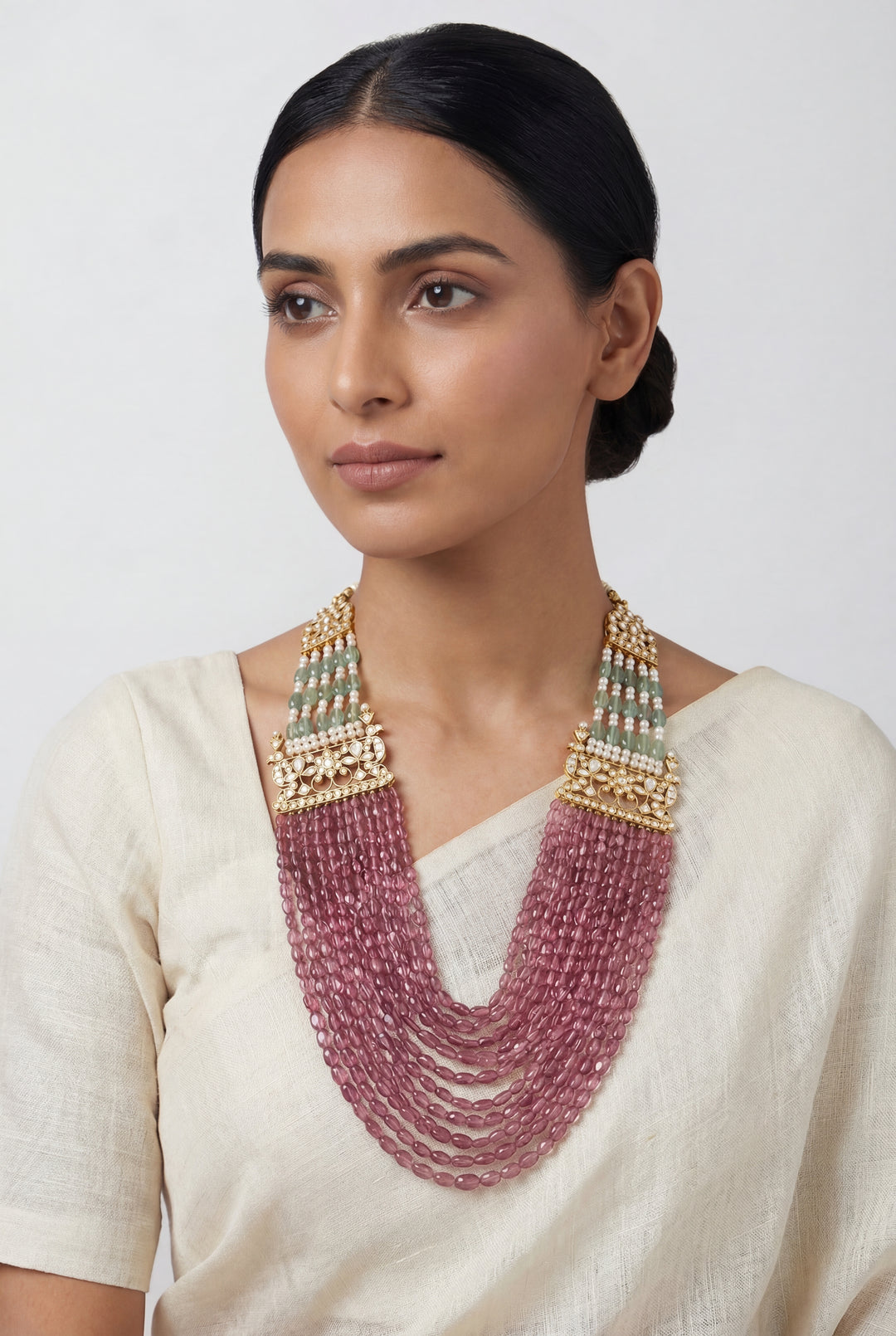 Oraya Pink Kundan Necklace Set - Zevar by Geeta