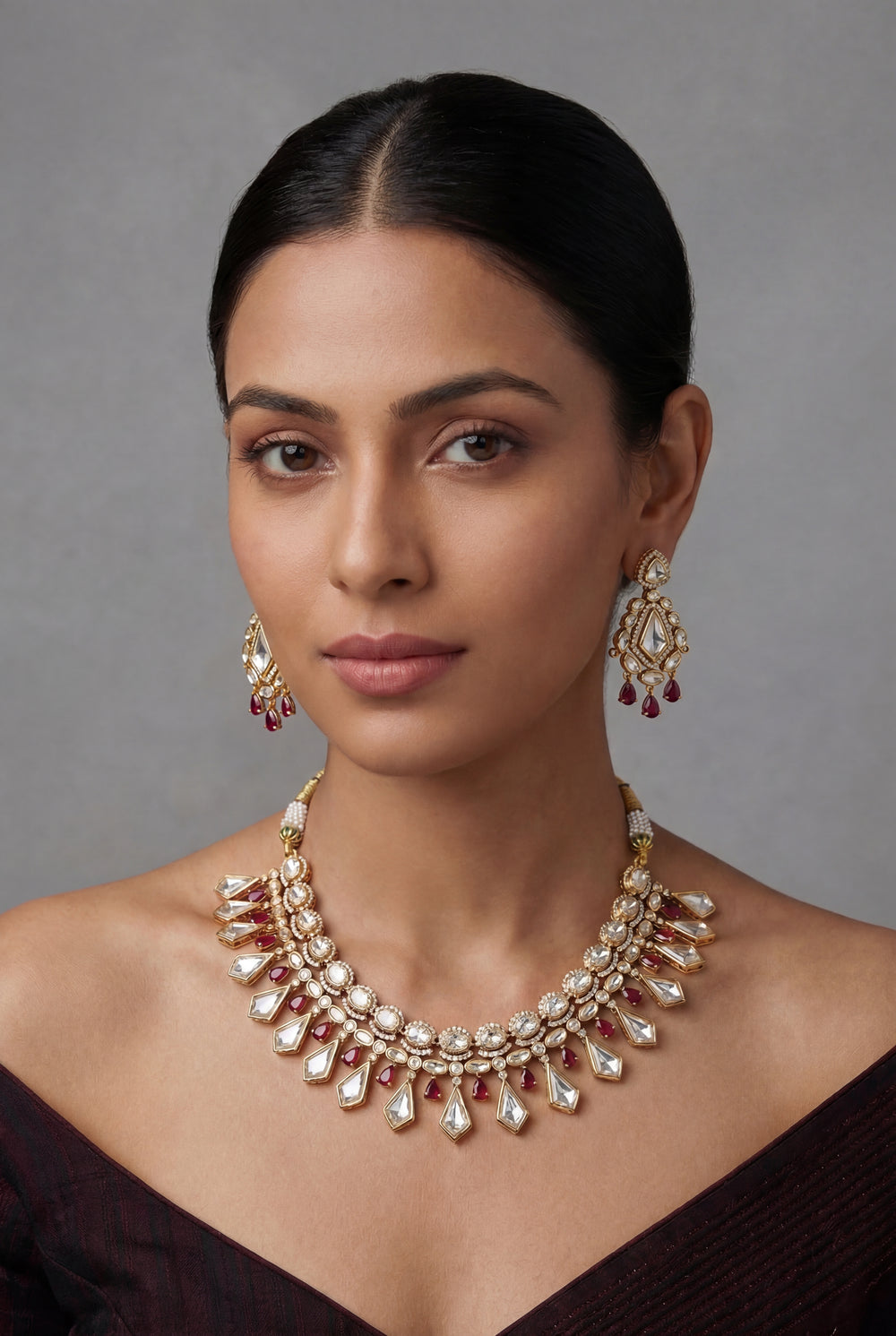 Azira Red Moissanite Necklace Set - alternate view