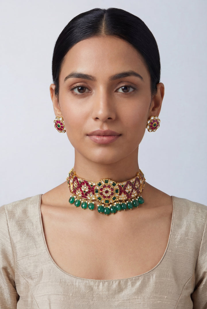Aahiri Pink Meenakari Kundan Choker