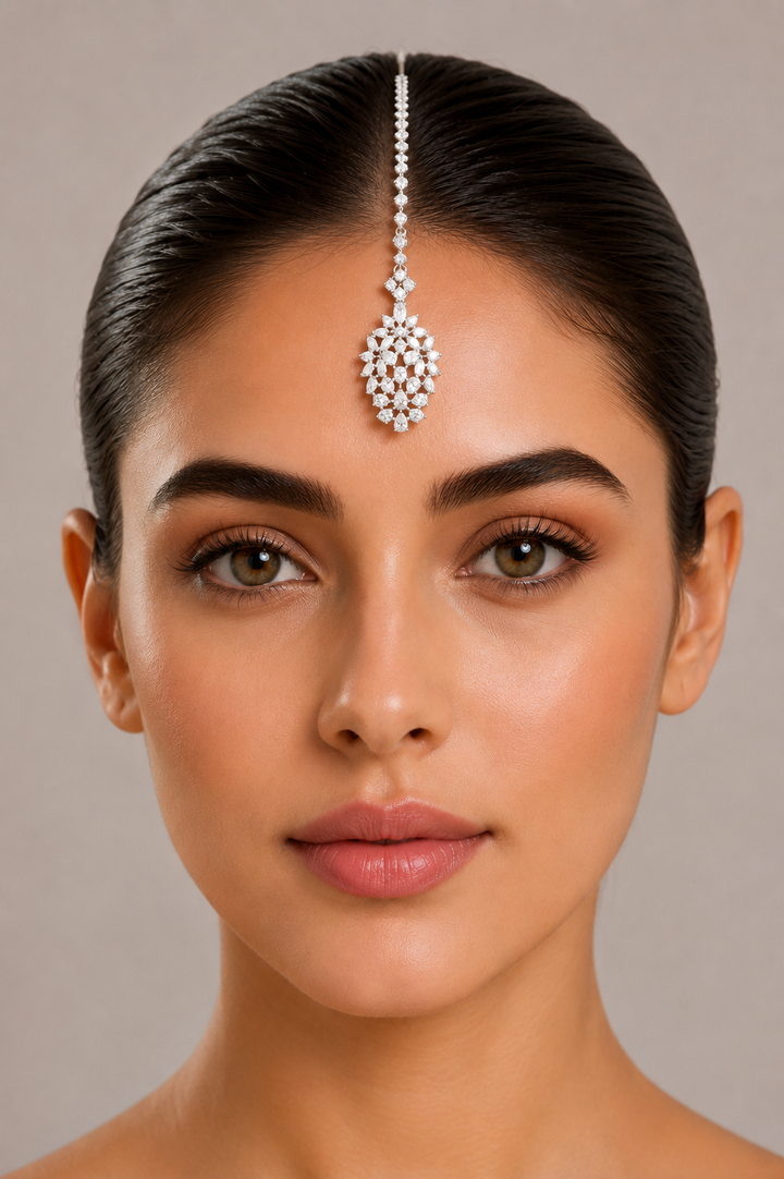 Surbhi White Finish Diamond Maangtika