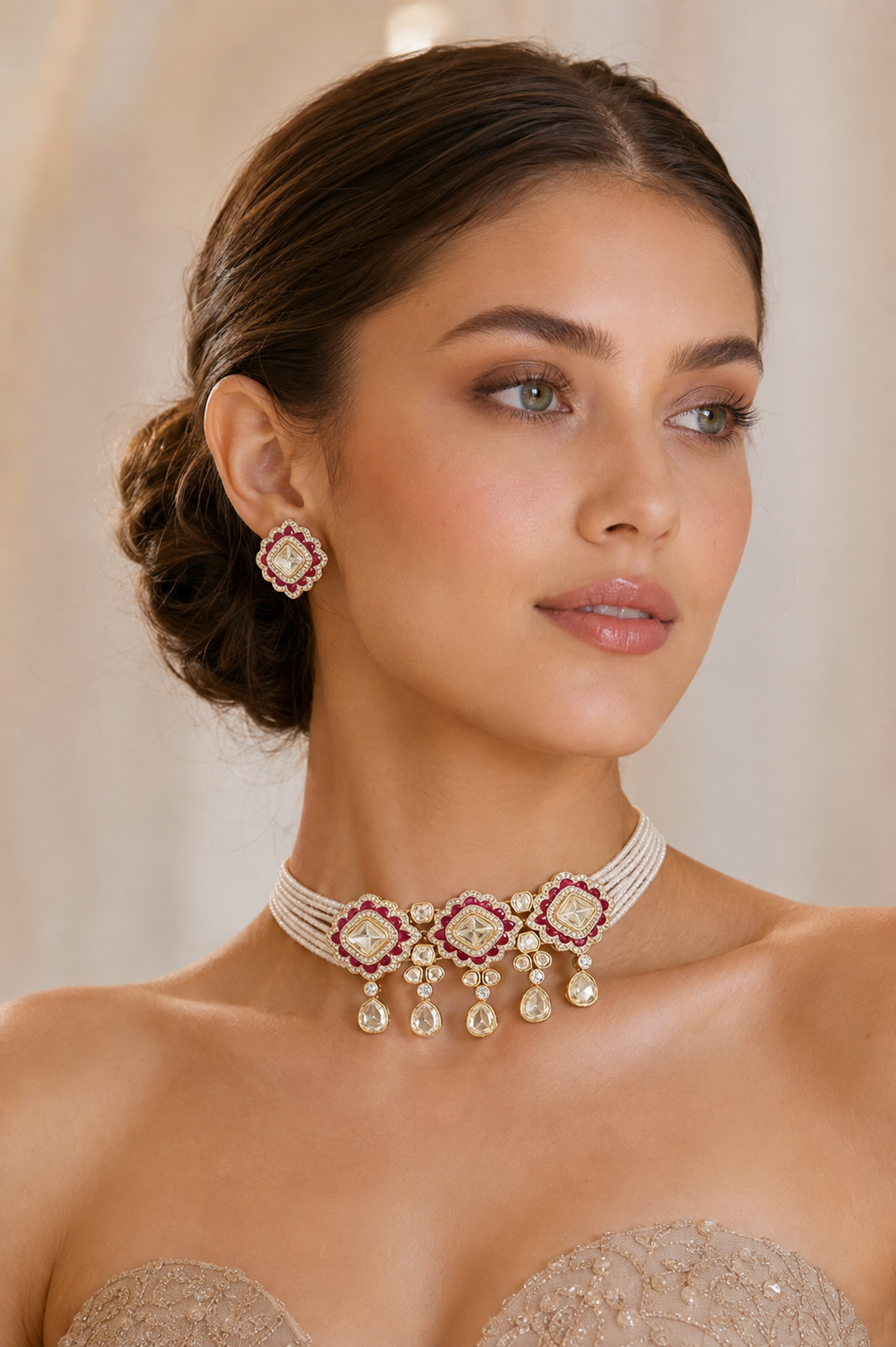 Yadavi Two Tone Finish Red Polki Choker