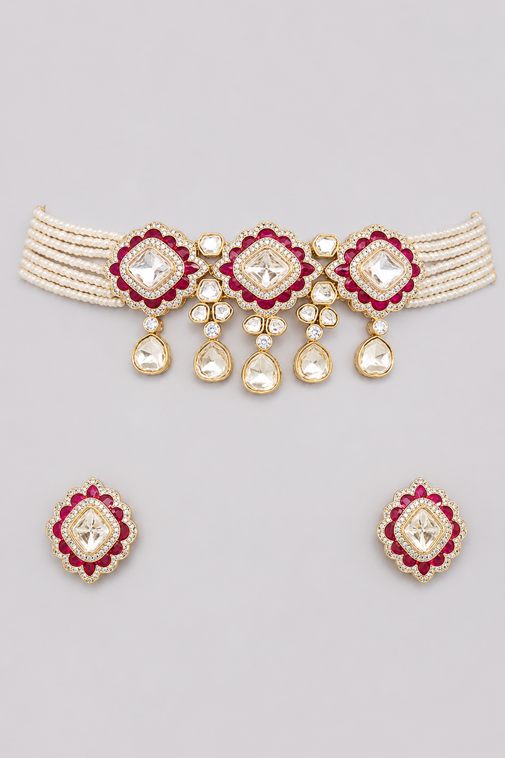 Yadavi Two Tone Finish Red Polki Choker