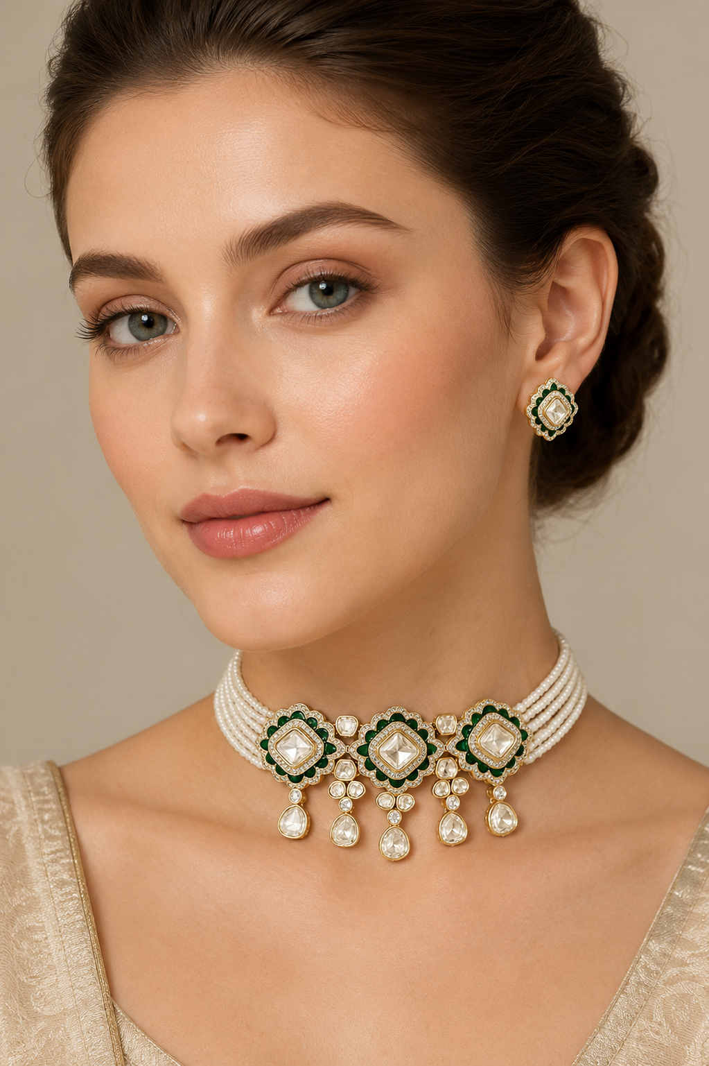 Yadavi Two Tone Finish Green Polki Choker