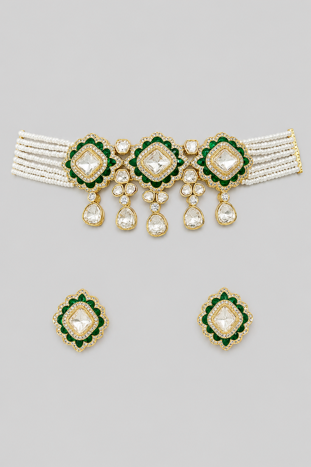 Yadavi Two Tone Finish Green Polki Choker - alternate view