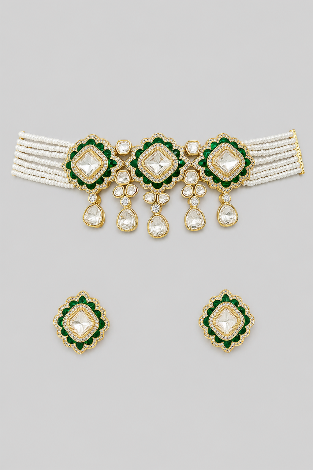 Yadavi Two Tone Finish Green Polki Choker