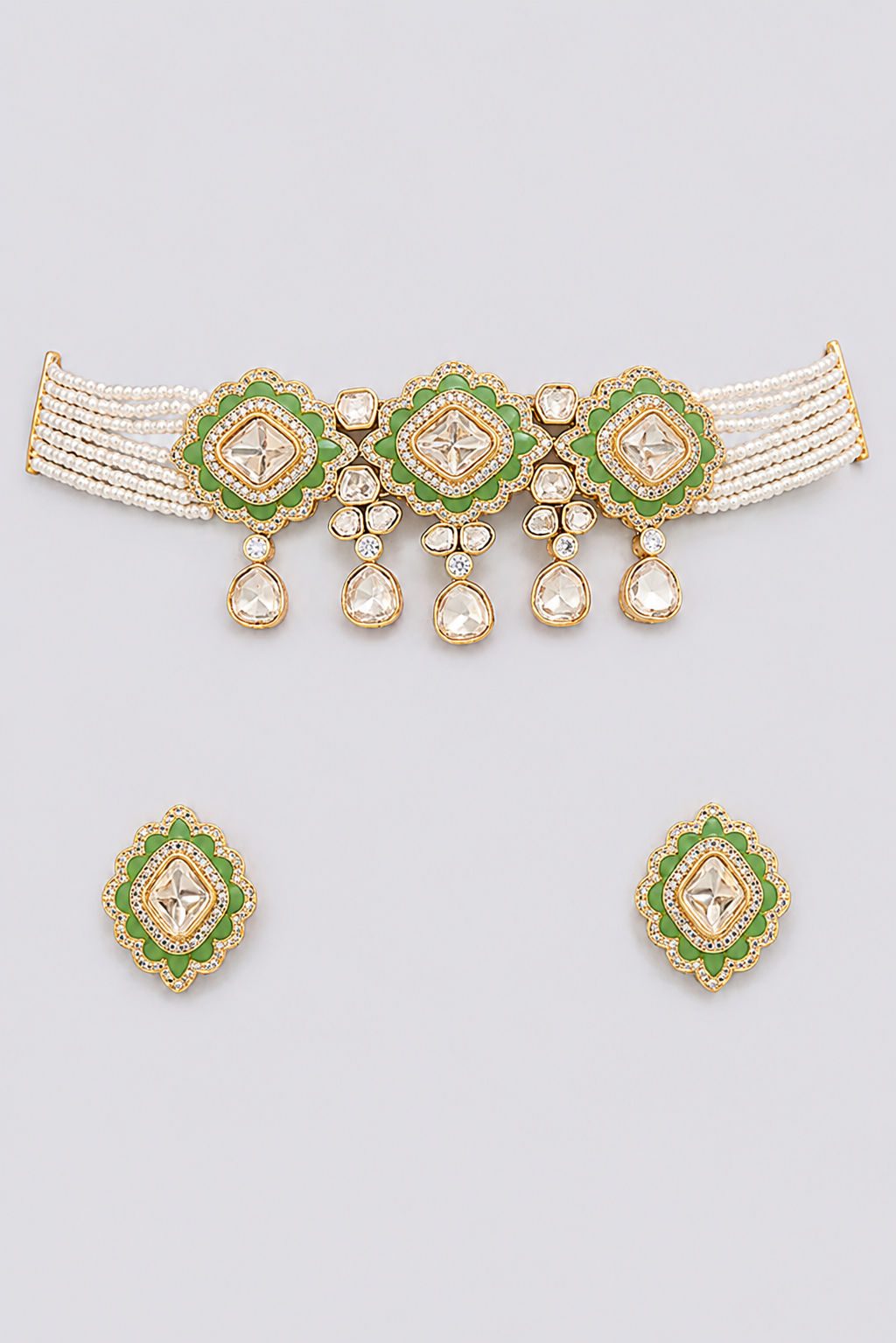 Yadavi Two Tone Finish Mint Green Polki Choker