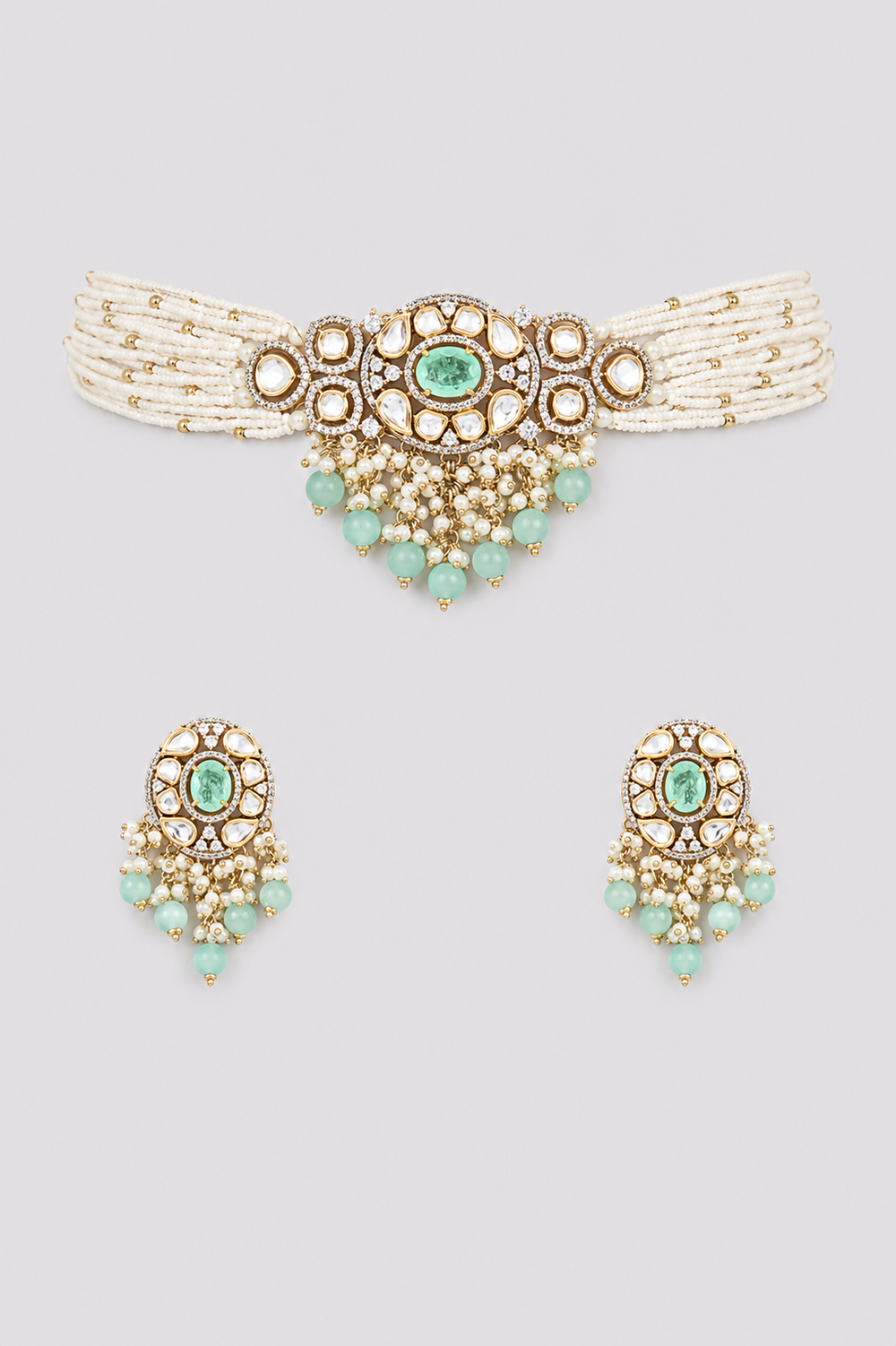 Ranu Two Tone Finish Mint Green Polki Choker - alternate view