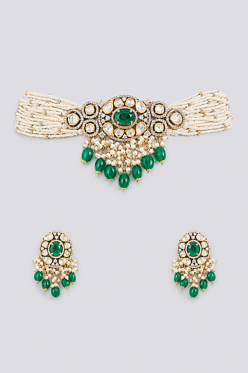 Ranu Two Tone Finish Green Polki Choker