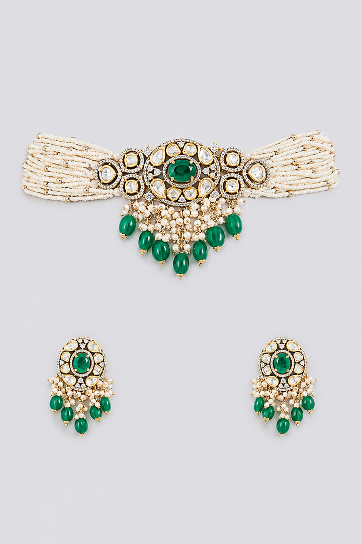 Ranu Two Tone Finish Green Polki Choker