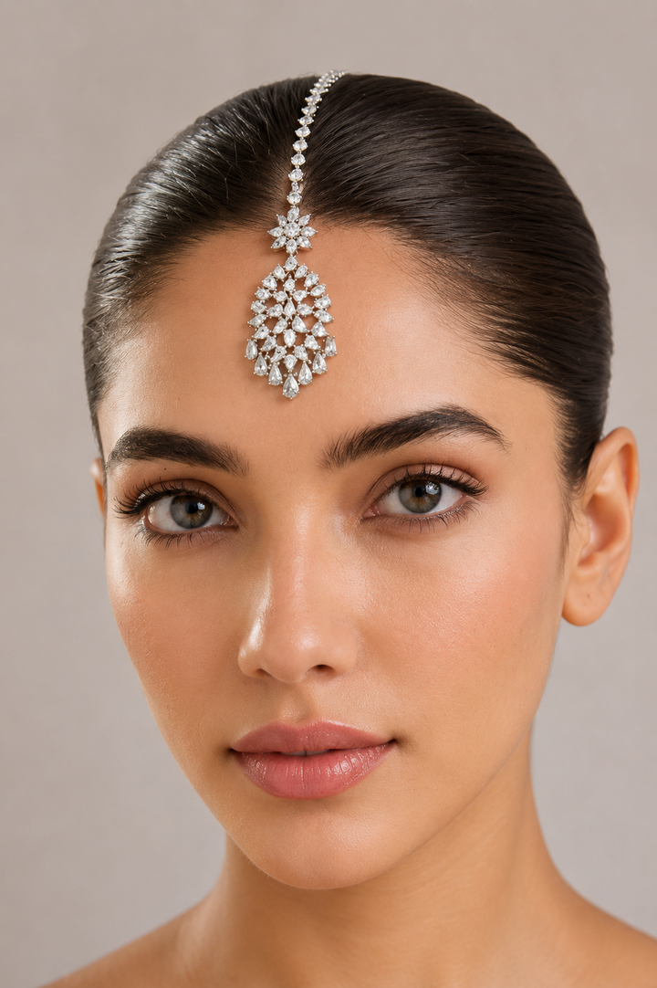 Akansha White Finish Diamond Maangtika
