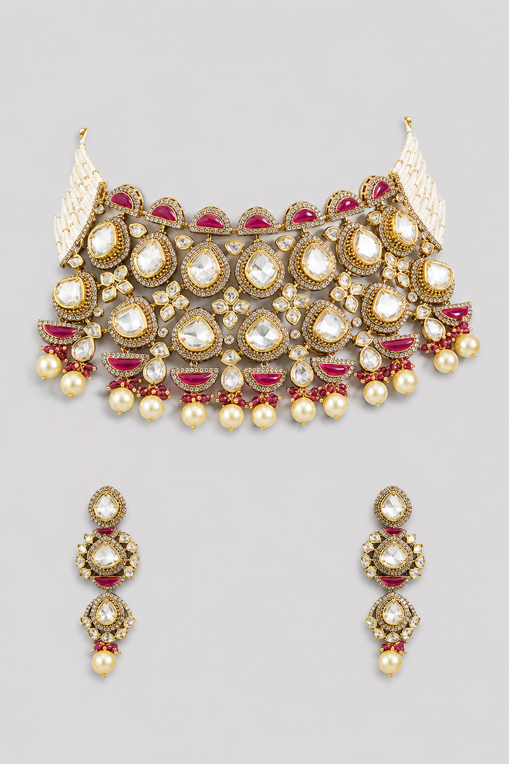 Raivika Two Tone Finish Red Polki Choker - alternate view