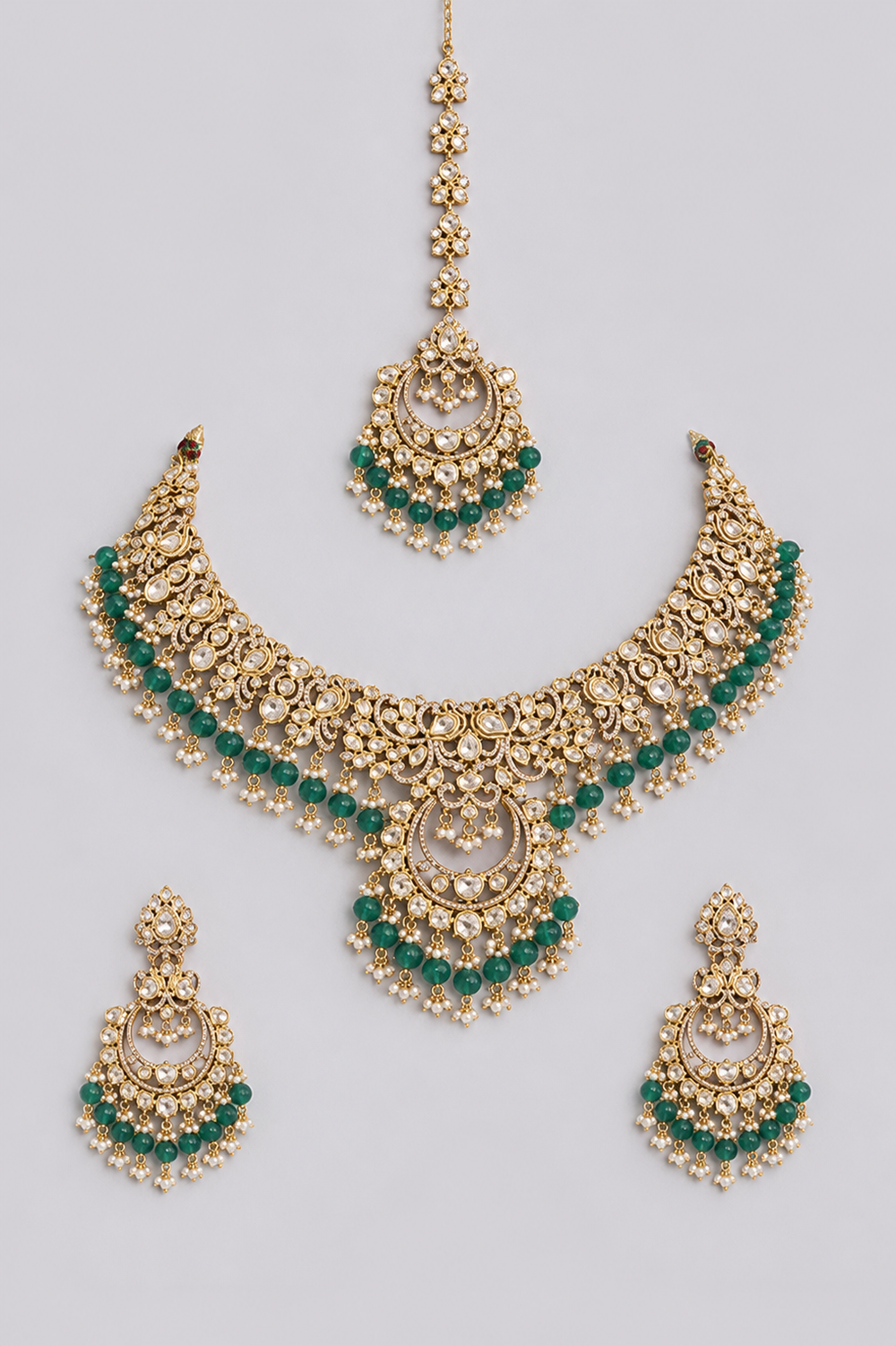 Rajeshwari Two Tone Finish Green Polki Bridal Set - alternate view