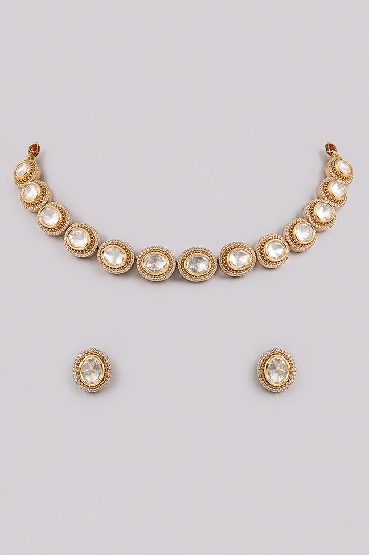 Malvika One Line Two Tone Polki Necklace Set