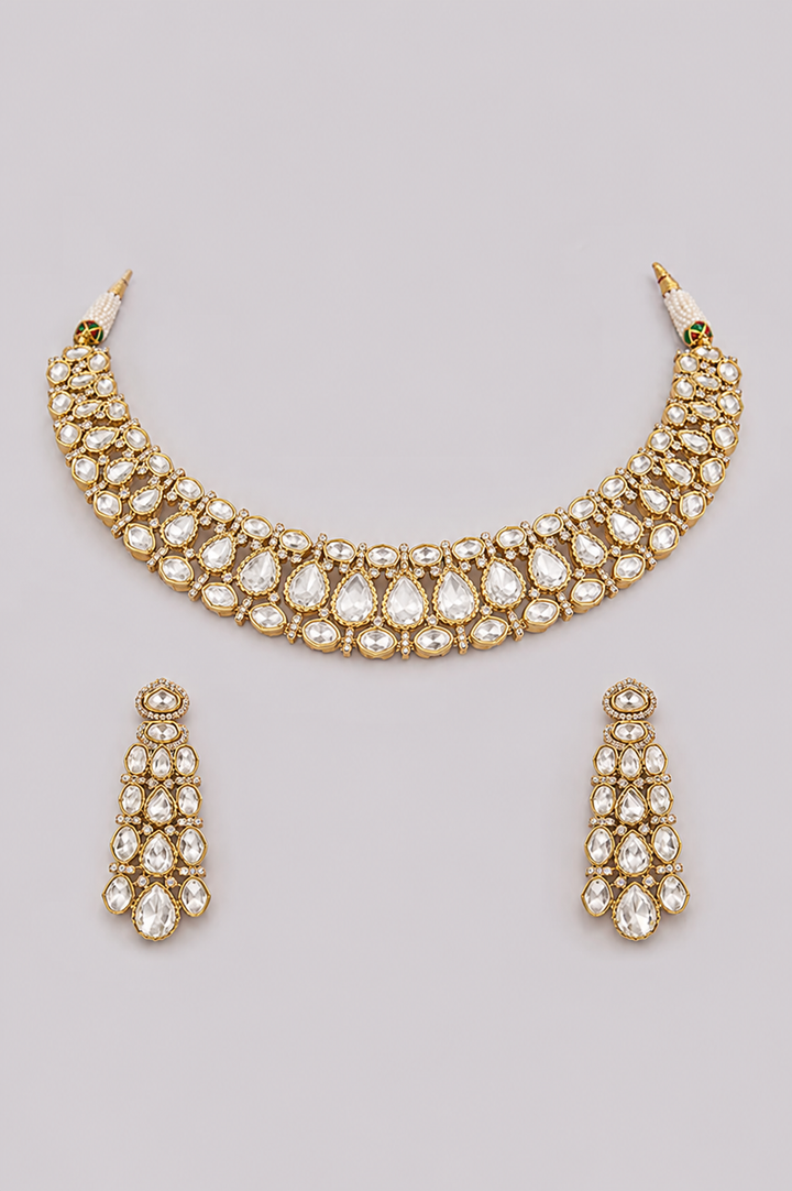 Aabharika Two Tone Polki Necklace Set