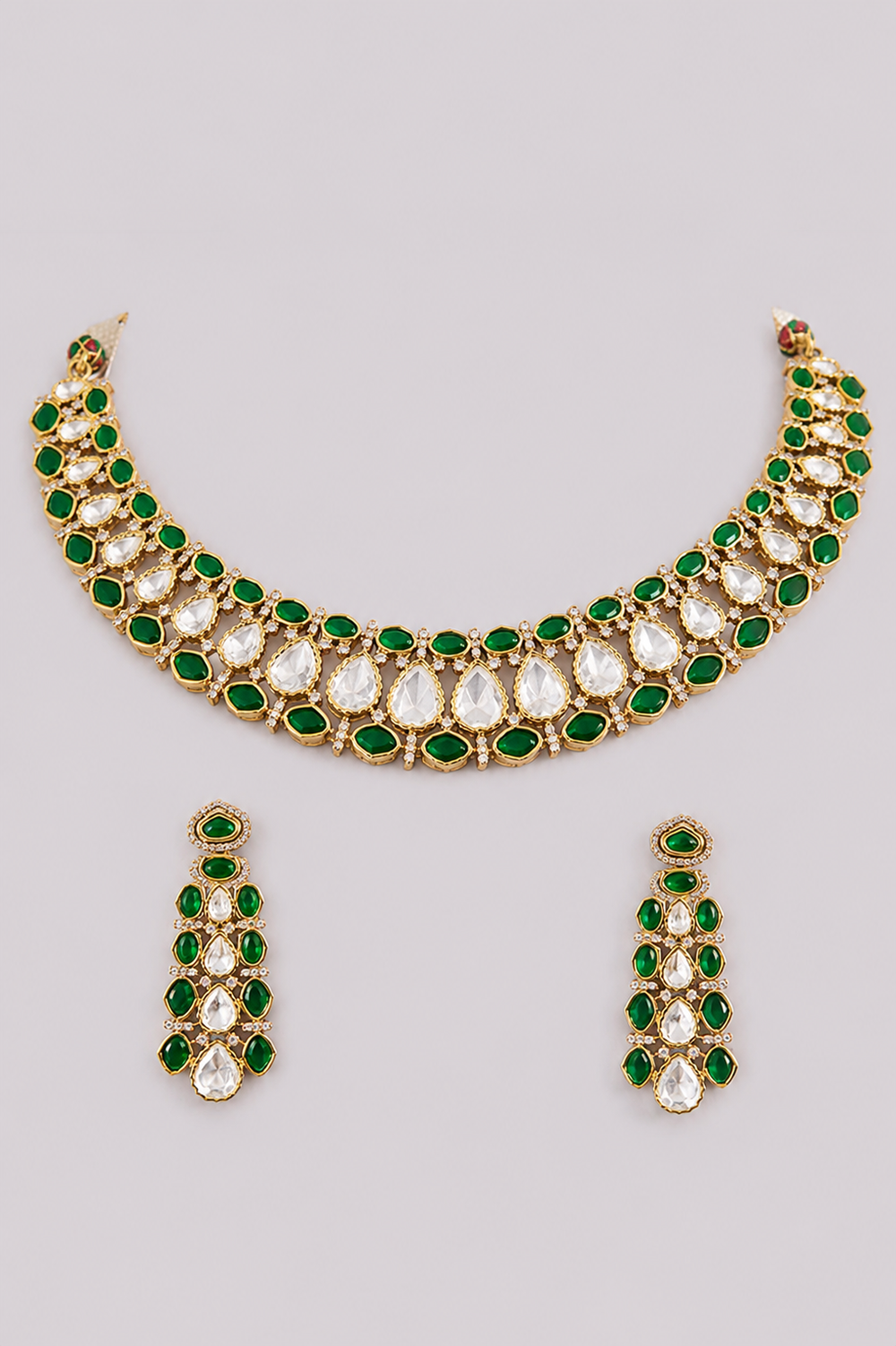 Aabharika Green Two Tone Polki Necklace Set - alternate view