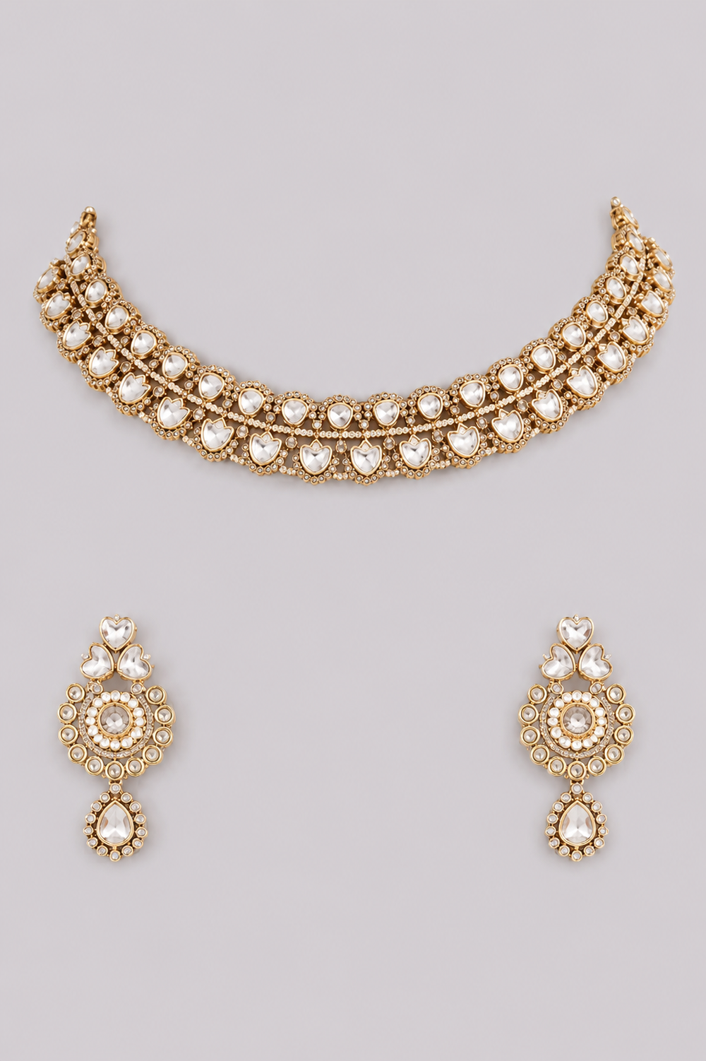 Bhanumati Two Tone Polki Necklace Set - alternate view