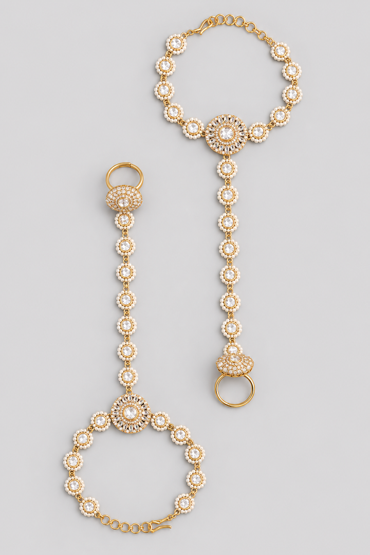 Yamini Gold Finish Kundan Hathphool