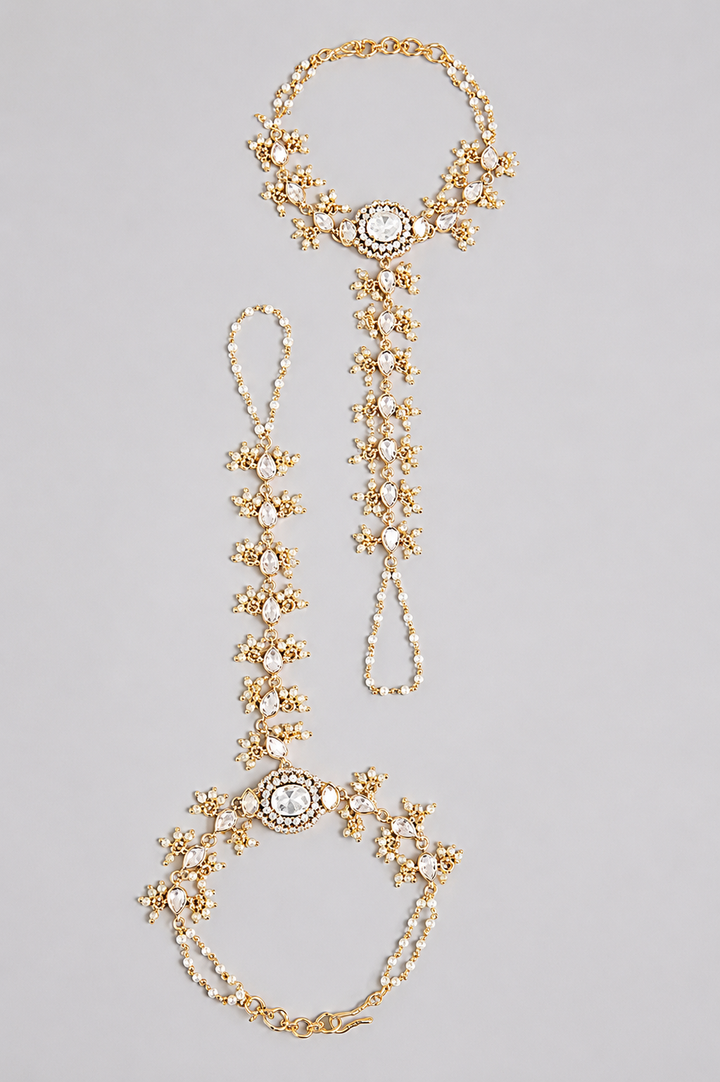 Gaurika Gold Finish Pearl Kundan Hathphool