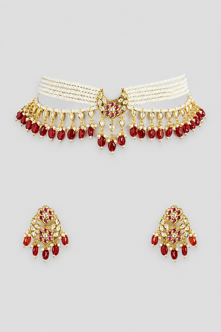 Chandrikaa Red Pearl Kundan Choker
