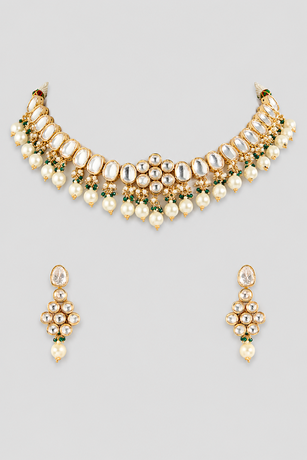 Juhi Floral Green Kundan Necklace Set - alternate view