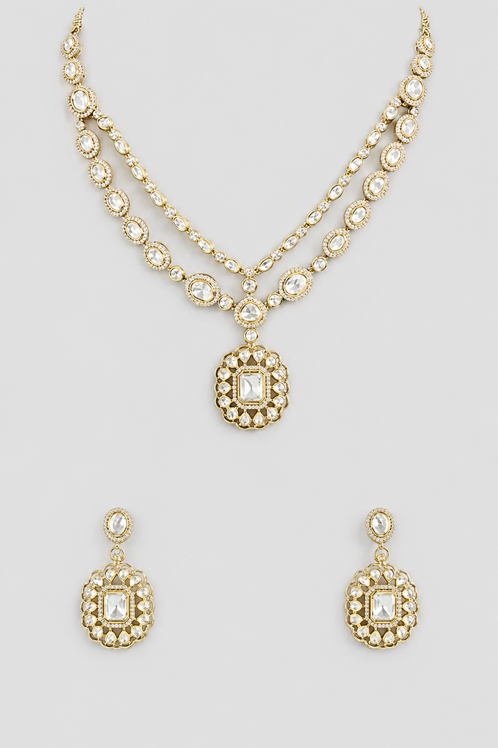 Hemangi Two Tone Polki Necklace Set