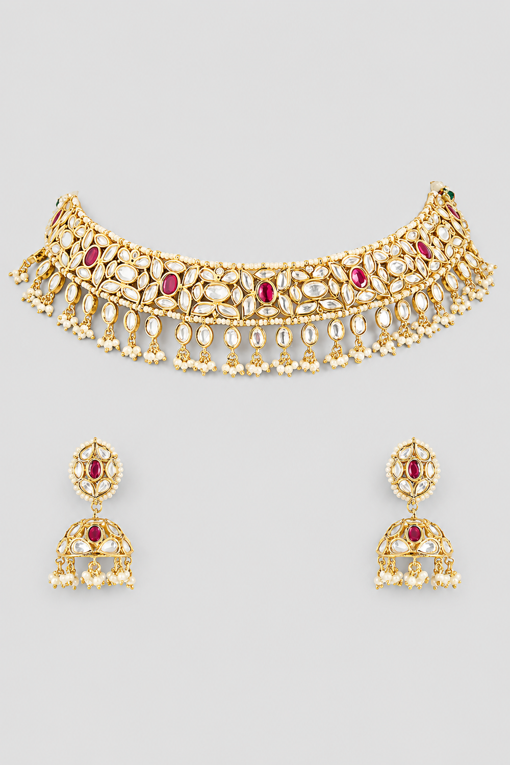 Swarnikaa Red Gold Finish Kundan Necklace Set - alternate view